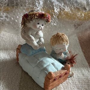 Charming Angel and Child Figurine with Bed